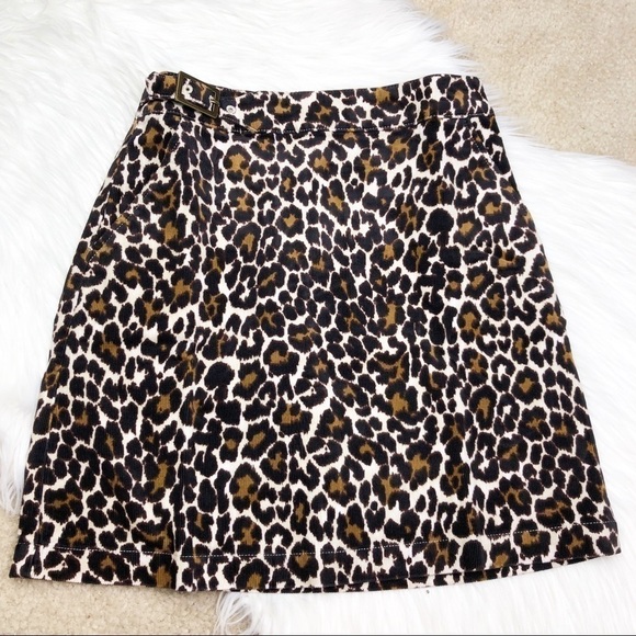 New J. Crew Buckle Mini Skirt in Leopard Corduroy - Picture 2 of 12